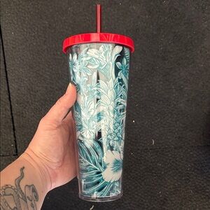 Starbucks Floral Tumbler with Red Lid